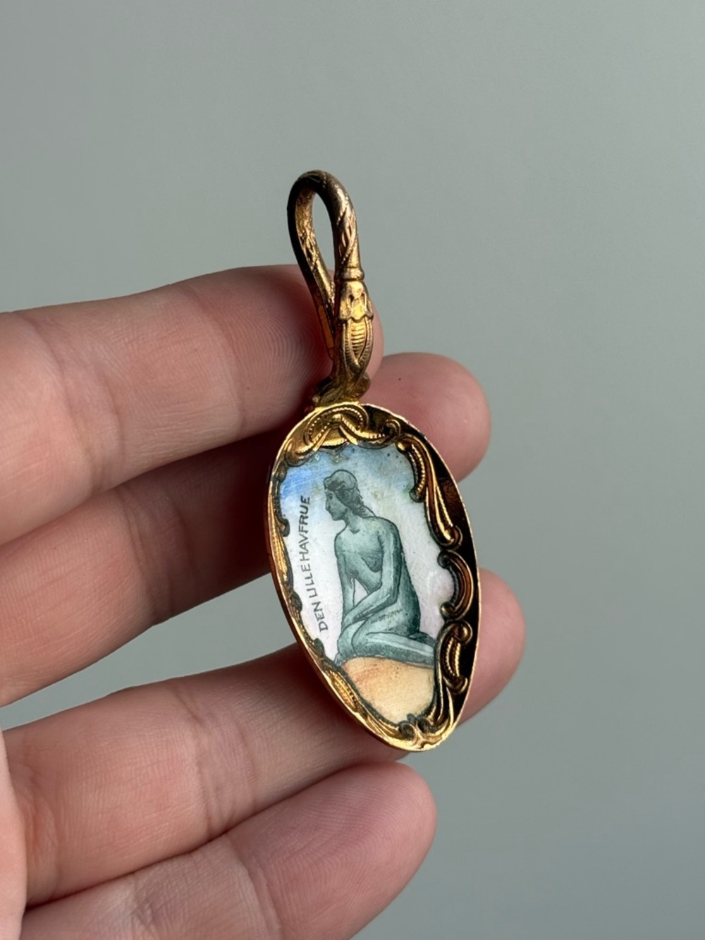 Denmark Mermaid Statue Gold Toned Pendant Keychain Recycled Vintage Cutlery